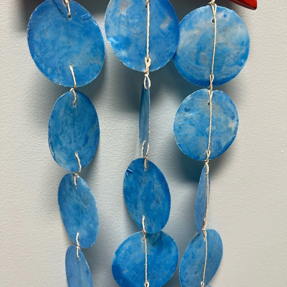 Coastal Fish Wall Hanging Decor- Nautical Capiz Mobile Red and Blue
